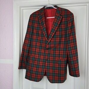 Stafford 40 R Wool Blend 2 Vent Tartan Plaid Red Green Blazer Sport Coat Jacket